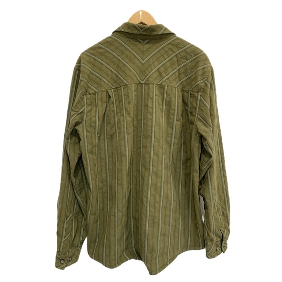 REI Striped Long Sleeve Shirt Mens Size M Olive Cotton Rayon Button Down - Picture 2 of 10